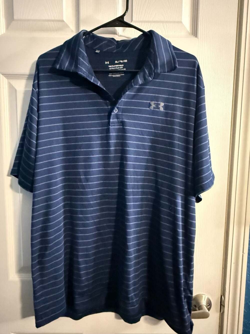 Under Armour The Playoff Polo Blue Striped Golf Shirt